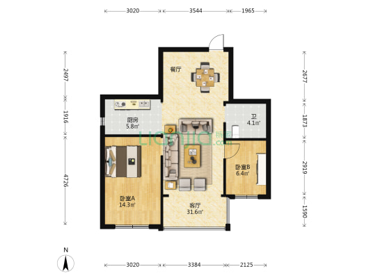 翠湖云顶 2室1厅1卫 80平方