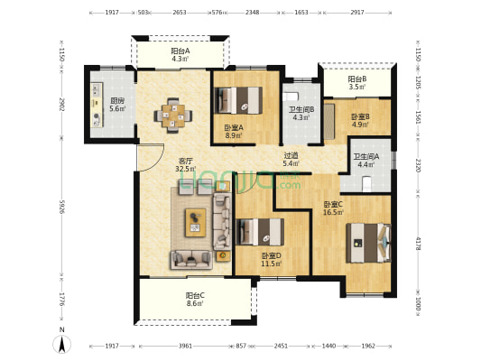 城发恒伟北城首府A区 4室1厅2卫 140平方