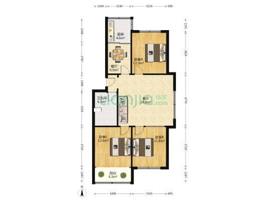 安泰居 3室2厅1卫 100平方