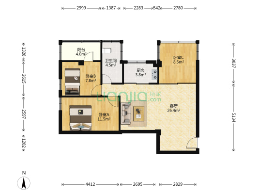 凤阳苑 3室1厅1卫 81平方