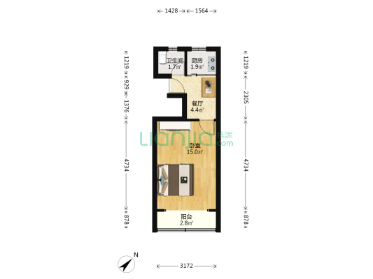 锦西路61号 1室1厅1卫 32平方