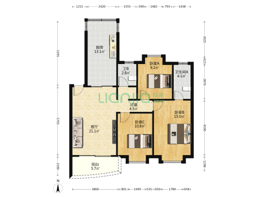 翠华豪苑 3室1厅2卫 98平方