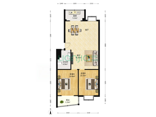 金山东路7号 2室1厅1卫 108平方
