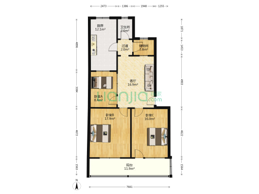 圣城嘉苑 3室1厅1卫 107平方
