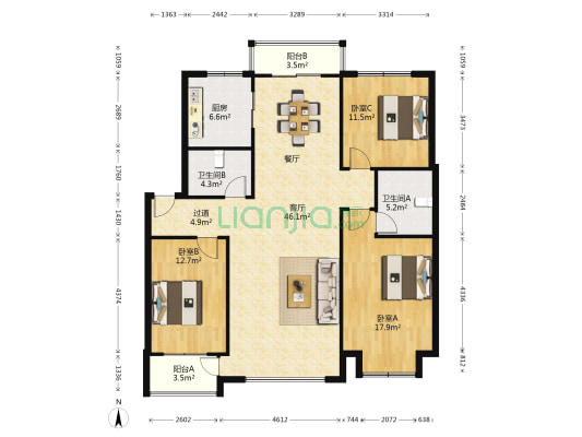 金寓花园二期 3室1厅2卫 143平方