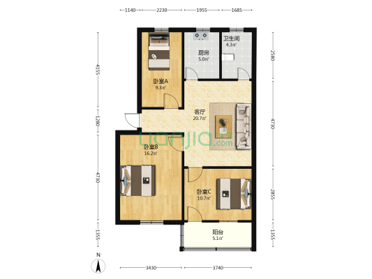盛昌公寓 3室1厅1卫 84平方