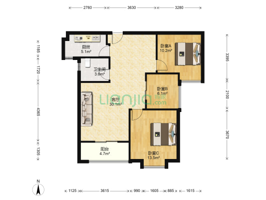 百胜青城一品 3室1厅1卫 88平方
