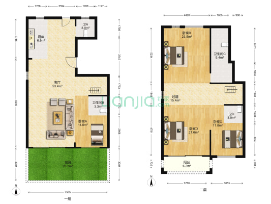 鹿岛甲第 4室1厅4卫 169平方