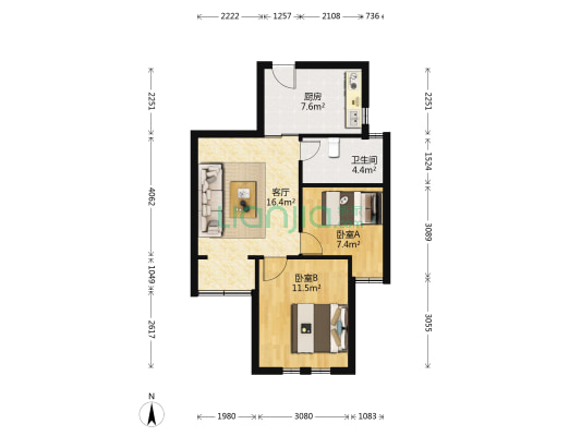 城林美苑西区（三舒路62弄） 2室1厅1卫 66平方