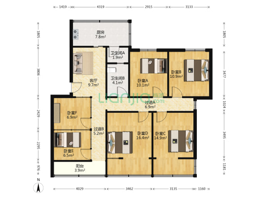 杨河三村27号 6室1厅2卫 115平方