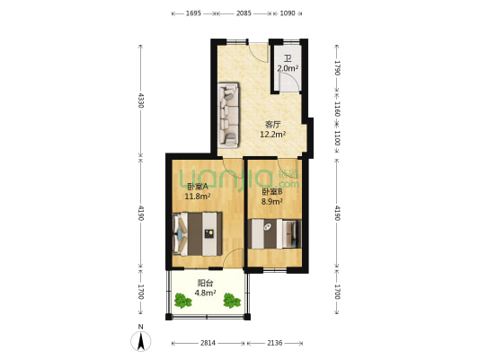 淮河路421号 2室1厅1卫 93平方