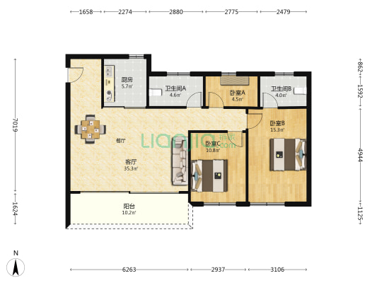 碧桂园桃李风华 3室1厅2卫 118平方