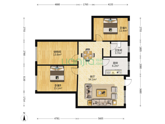天宝大厦 2室1厅1卫 95平方