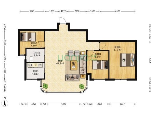 金银广场 3室1厅1卫 119平方