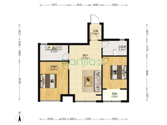 西雅园南区 2室1厅1卫 86平方