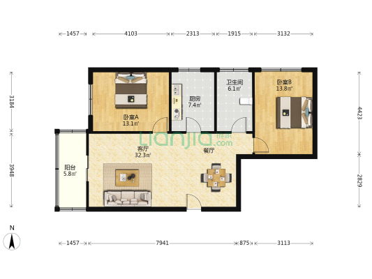 金燕花园 2室1厅1卫 106平方