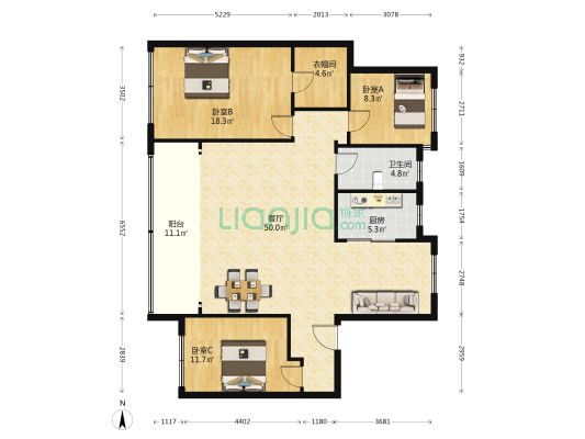 新城云樾春秋 3室1厅1卫 140平方