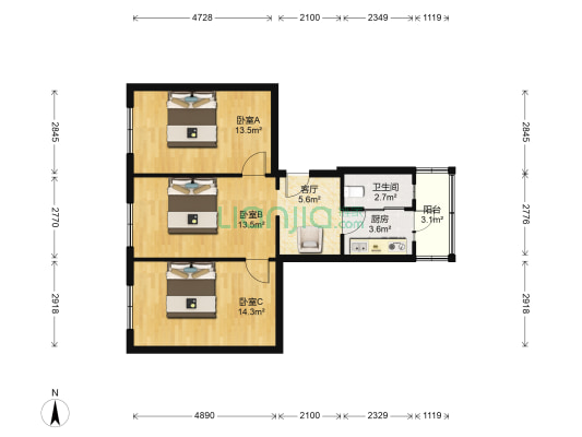 天山北小区 3室1厅1卫 63平方
