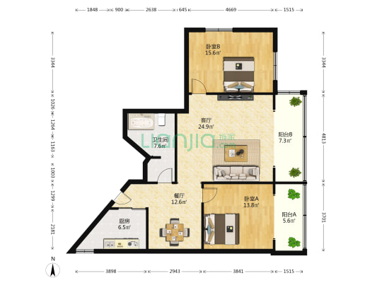 下莲池街7号 2室2厅1卫 104平方