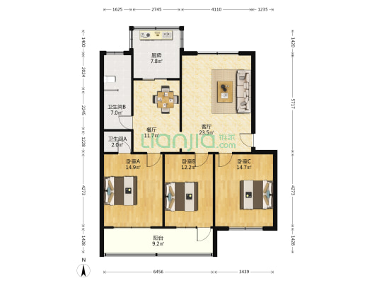 鑫海西区 3室2厅2卫 125平方