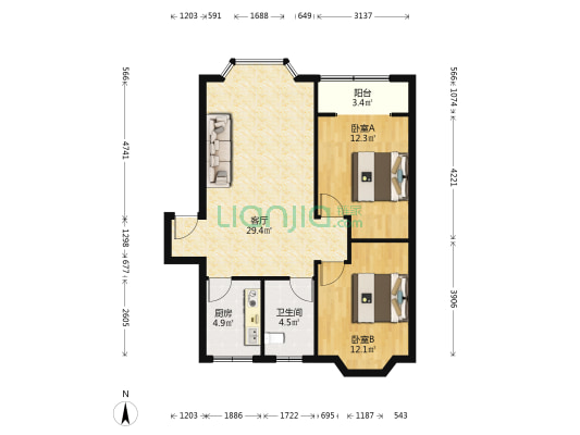 红阳二小区 2室1厅1卫 83平方