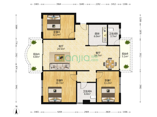 方基冲新村 3室2厅2卫 116平方