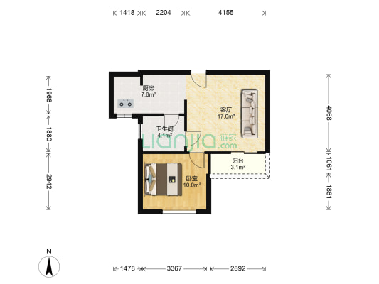 盈丰商住中心 1室1厅1卫 58平方