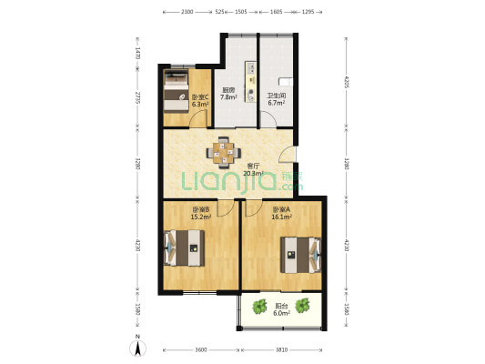 永兴花苑 3室1厅1卫 94平方