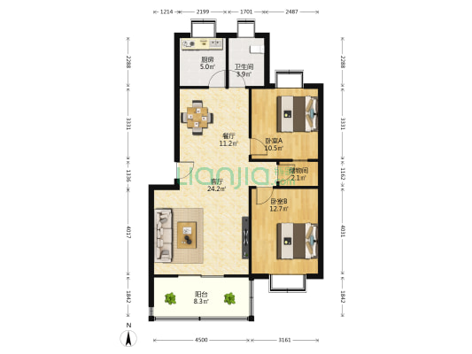 西三庄北区 2室2厅1卫 93平方