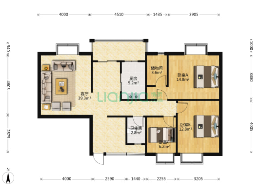 丽江家园 3室1厅1卫 112平方