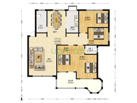 鑫华园 4室1厅2卫 170平方