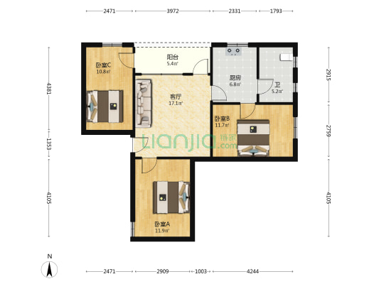 知言街25号 3室1厅1卫 82平方