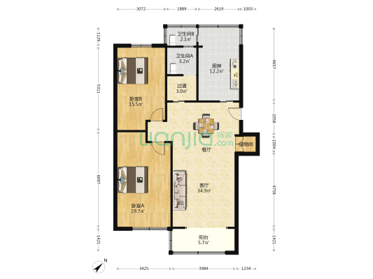 水电路62弄 2室1厅2卫 112平方