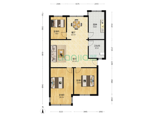 西仓弄 3室2厅1卫 109平方