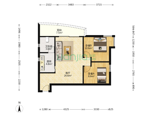 悦安花园 2室1厅1卫 75平方