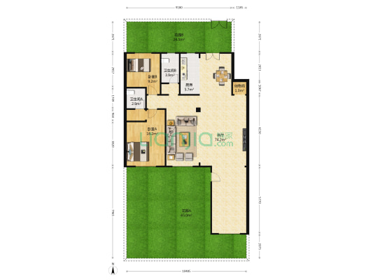 亚泰城三期 2室1厅2卫 144平方