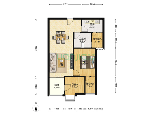 俊发盛唐城F区 2室1厅1卫 72平方