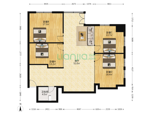 华威大厦 4室1厅1卫 160平方