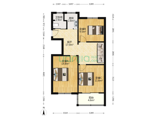 广丰市政宿舍 3室1厅1卫 77平方
