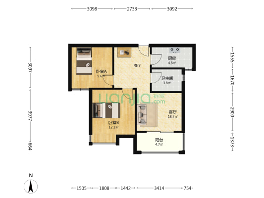蜀祥苑 2室1厅1卫 73平方