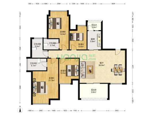 奥林匹克花园奥龙湾 4室1厅3卫 170平方