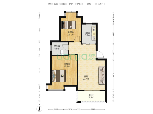 百合园 2室1厅1卫 75平方