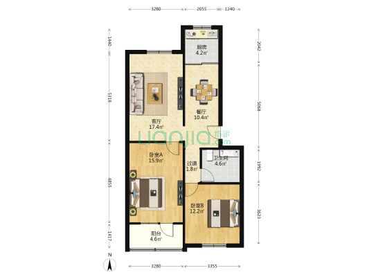 渭电社区 2室2厅1卫 83平方