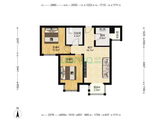 鸿坤理想城六期 2室1厅1卫 75平方