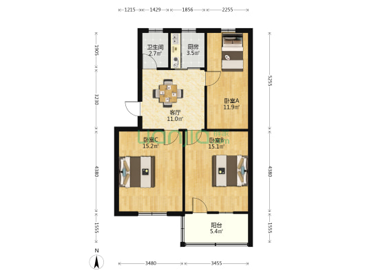 紫薇新村路 3室1厅1卫 77平方