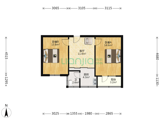 富民楼 2室1厅1卫 61平方