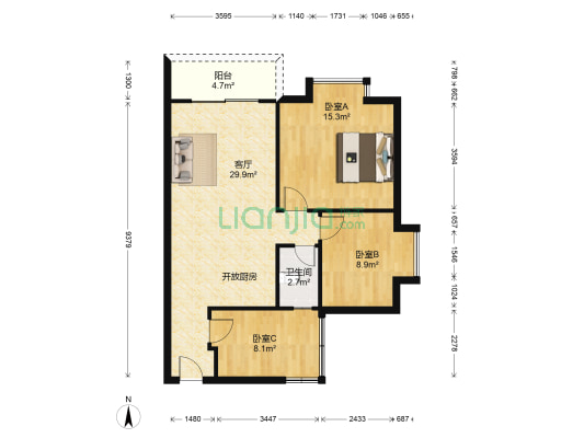 广裕花园 3室1厅1卫 85平方
