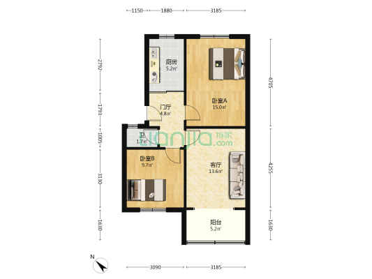 上街86号 2室1厅1卫 66平方