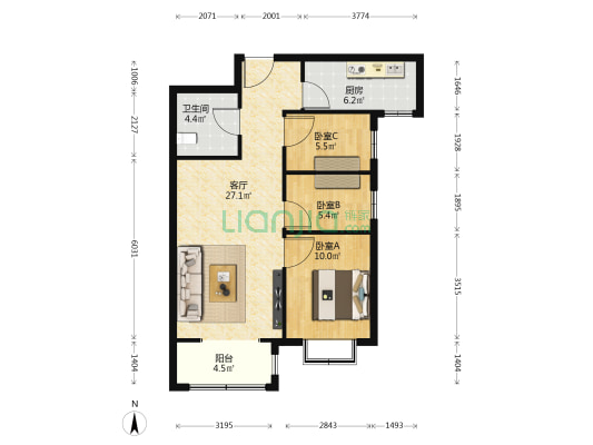 润都锦园 3室1厅1卫 93平方