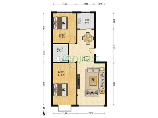 龍居苑小区 2室1厅1卫 96平方